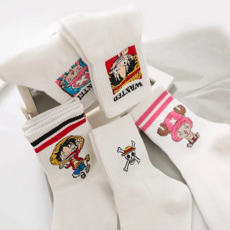 Anime One Piece Socks Cartoon Luffy Chopper Student Cotton White Long Short Boat Socks Printed Knitted Socks Children Gifts