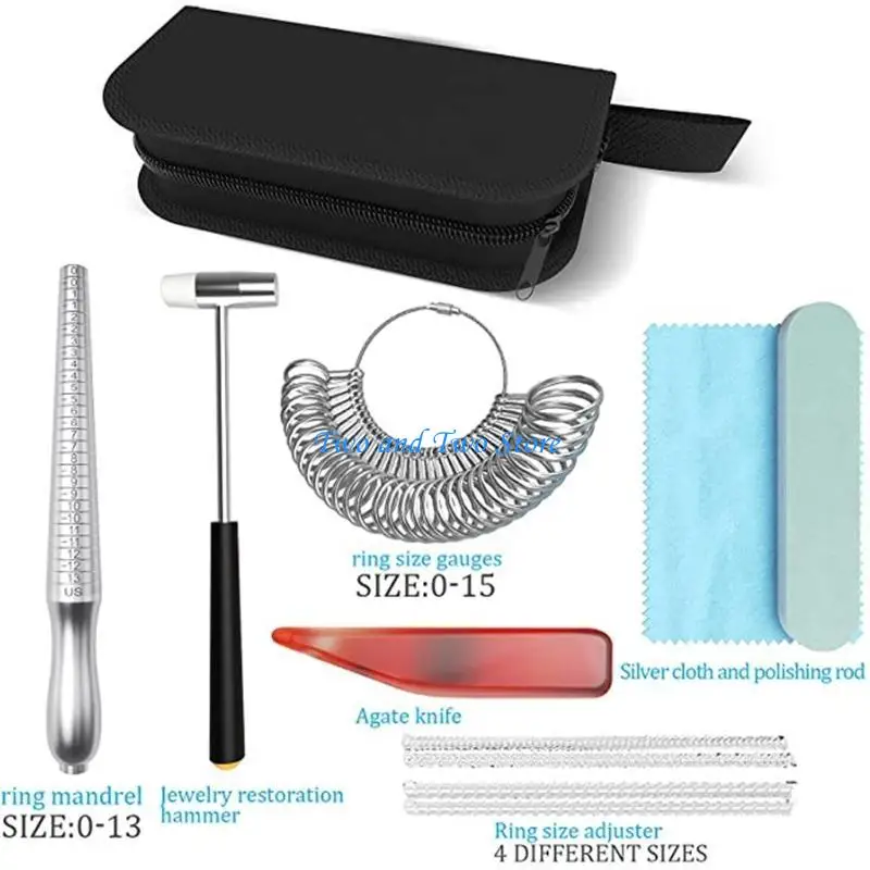 HX6F Ring Size Measurement Tool Set Ring Measurement and Finger Size Mandrel with Polishing Cloth for Jewelry Measurement