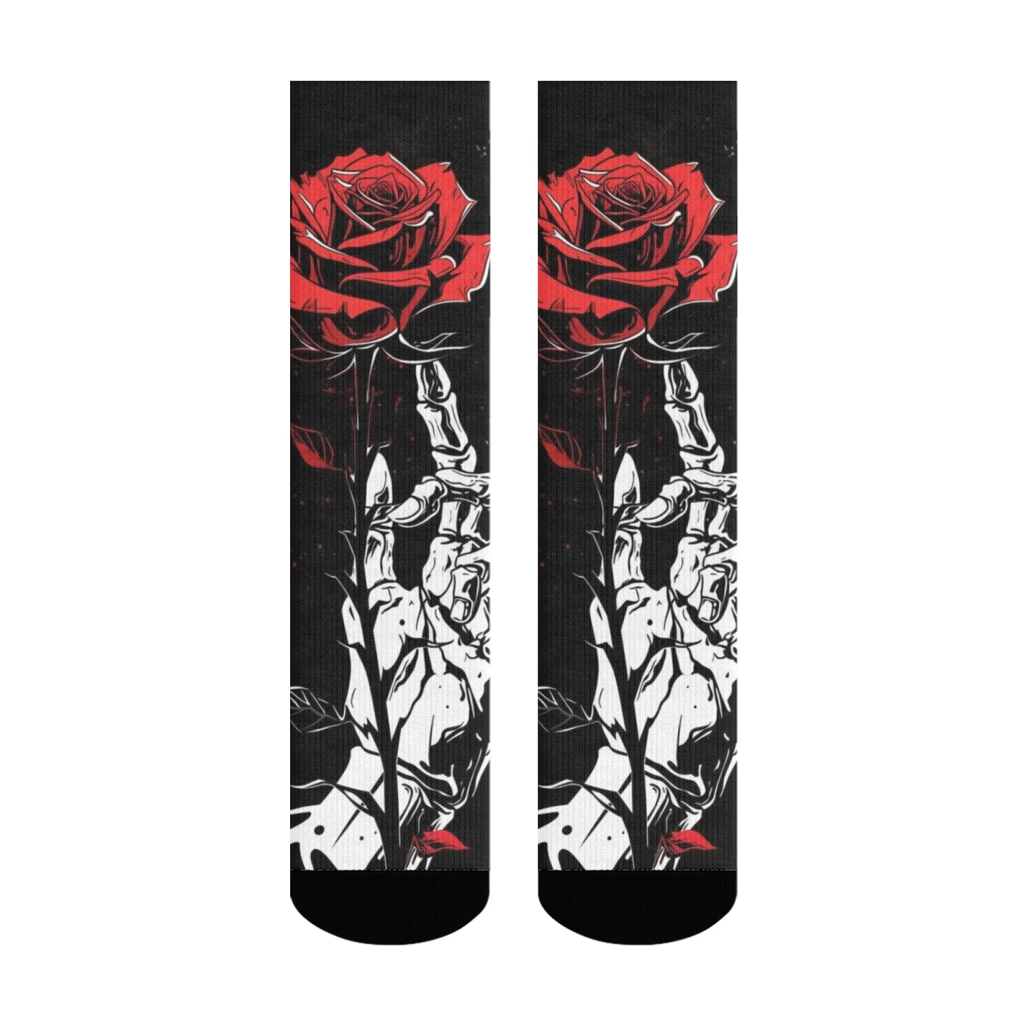 

Gothic Skull Rose Socks Slim Fit Durable Lightweight Anti-rub Men's Socks Travel Casual Running Retro Punk Hip Hop Novelty Socks
