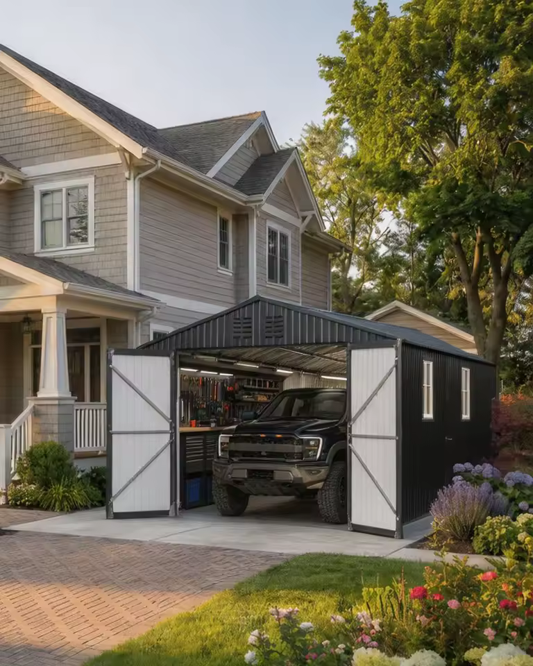 12x20 FT Enclosed Metal Carport Heavy Duty Steel Garage Shed
