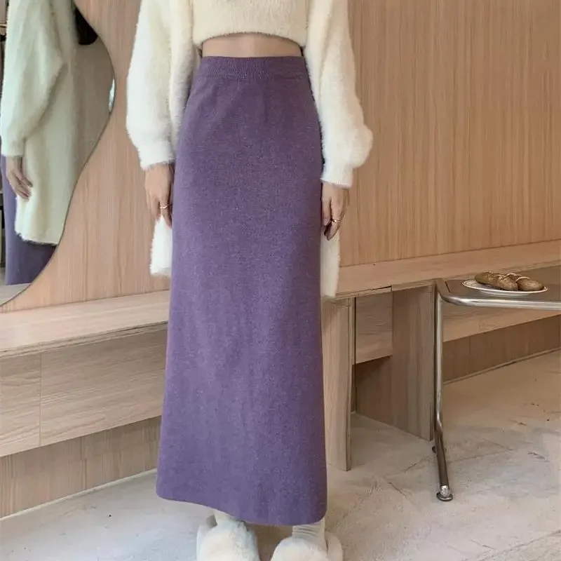 Autumn Winter Knitted Skirt New Style Straight Tube Slimming All-match Small High Waist Skirt Solid Color Knitted Skirt