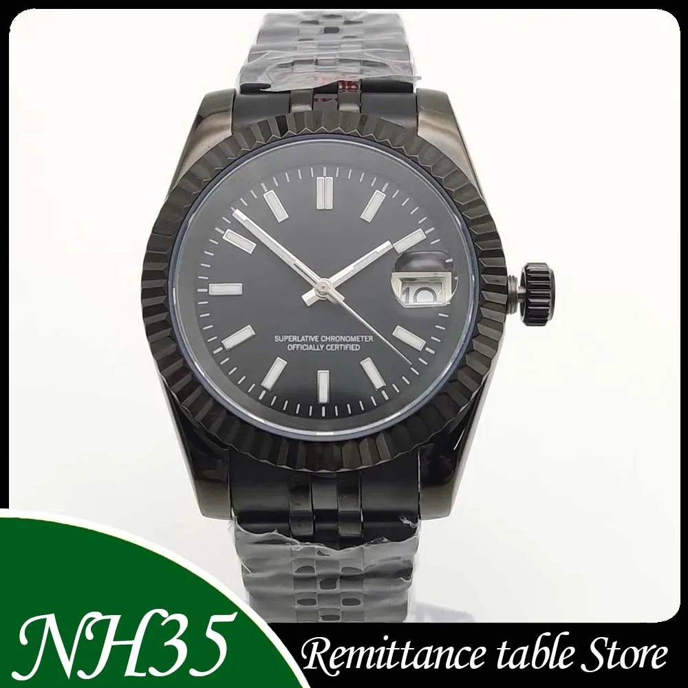 

Мужские черные автоматические механические часы NH35 39 мм, сапфировое зеркало, водонепроницаемый корпус из нержавеющей стали