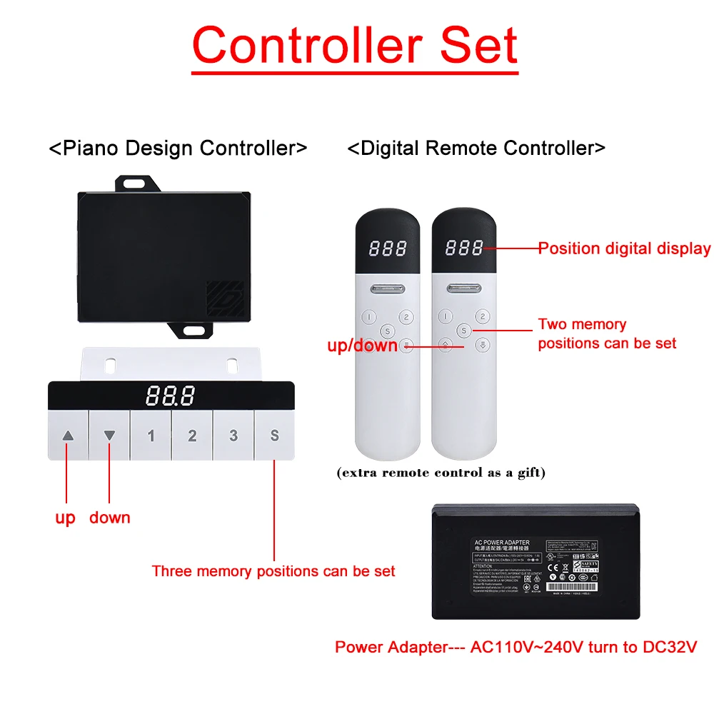 

Digital controller and remote control for controlling TV lifting bracket Having multiple positional memories