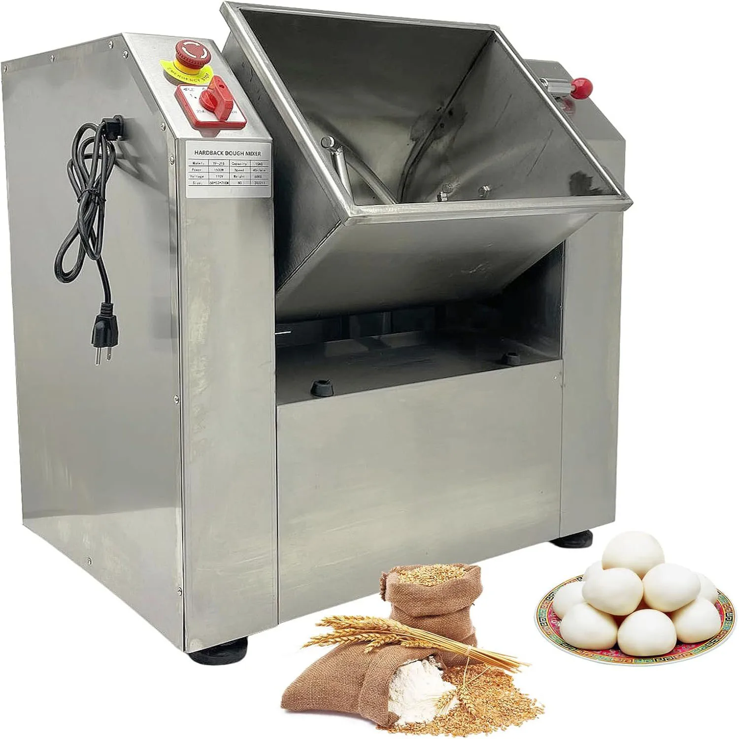 110V Commercial Dough Mixer Machine 15 KG Kneading Capacity Electric Food Mixer Flour Mixer1500W/2HP for Dough Mixing Kneading