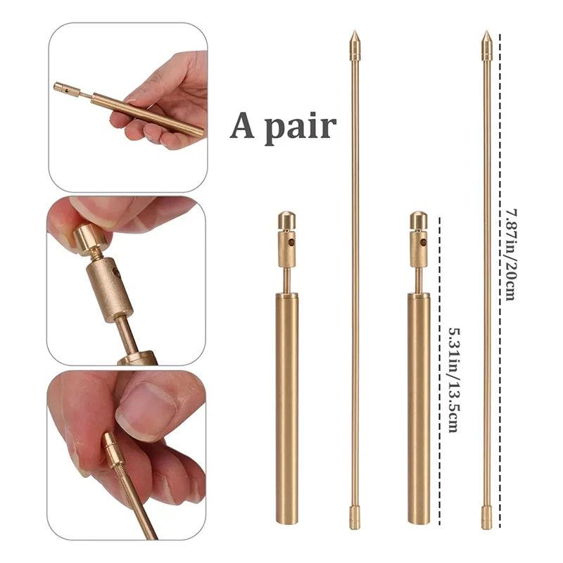 -RRKK Dowsing Rods Copper 1 Pair Smooth Rotation Divining Rods Solid Copper Rods Dowsing Rods Spiritual With Instructions