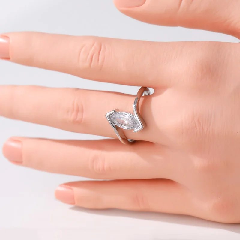 Dazzle Marquise Shape Synthetic Zirconia Silvery/Golden Wedding Promise Ring Women Elegant Luxury Anniversary Engagement Jewelry