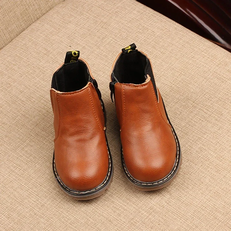 Baywell-Botas de couro retrô infantil, impermeável, cor sólida, casual, curto, estilo coreano, moda, 1 a 5 anos