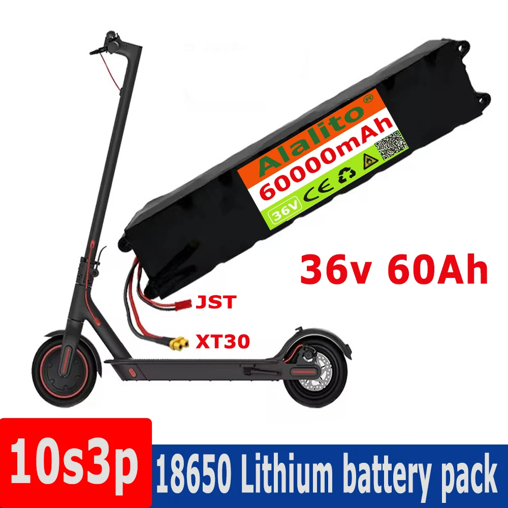 36V 60Ah 18650 Rechargeable lithium Battery pack 10S3P 500W High power for Modified Bikes Scooter Electric Vehicle,With BMS XT30