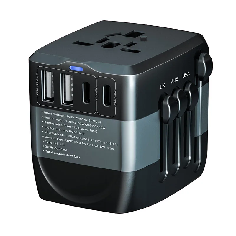 Imagem -02 - Plugue Universal Viagem Todos os Adaptadores Carregador com ue Eua Reino Unido Plugue au tipo c Adaptador de Carregamento Soquete 2023