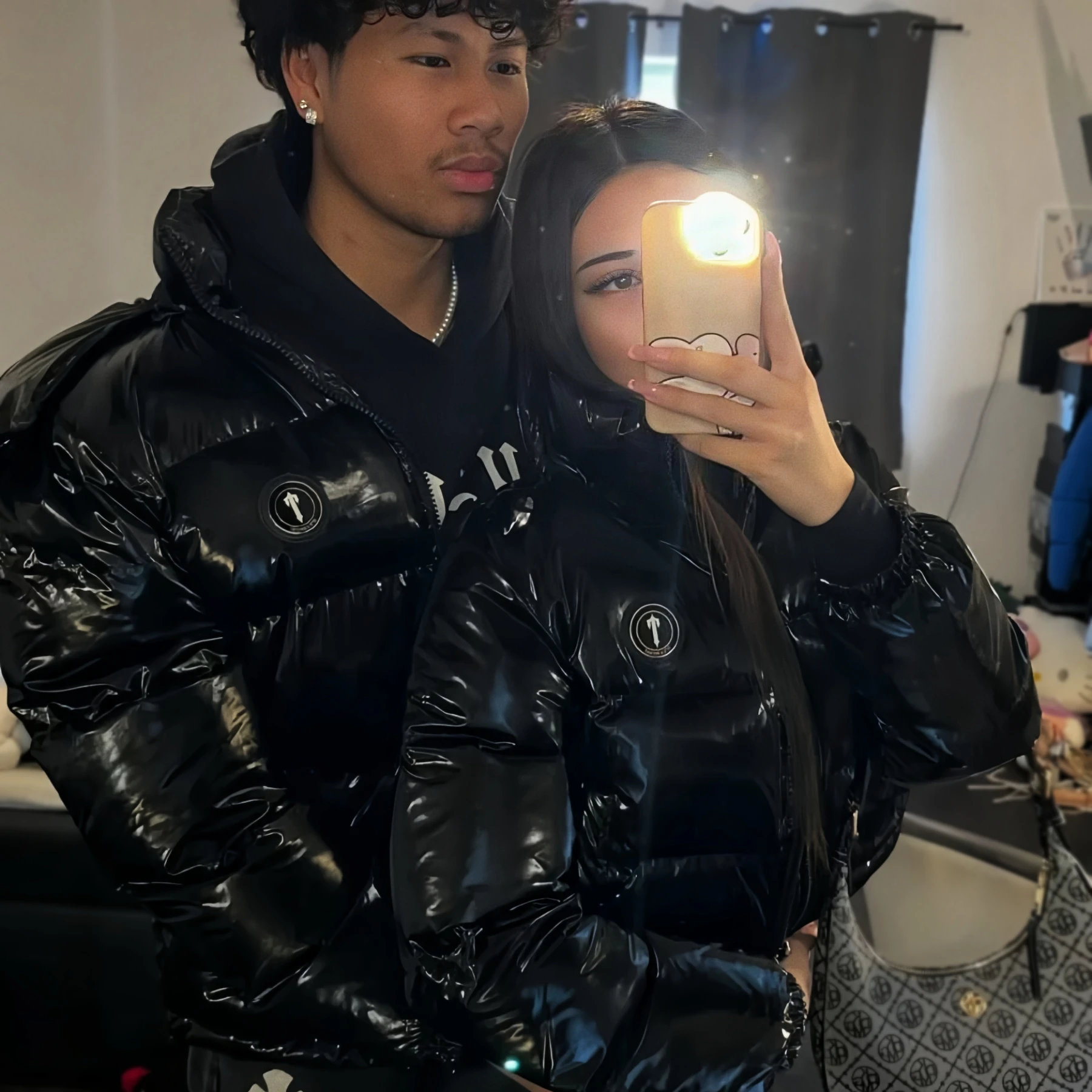 

Warmth Reflective Hooded Padded Jaet Youth Trendy Winter Outerwear for Couples West Coast Hip Hop Sle Long Sve Coat