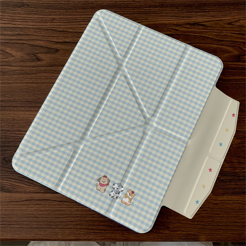 

Plaid Happy Puppy Table Case For iPad Pro 11 12.9 13 M2 M3 M4 M5 Shell 8.3 9.7 10.2 5/6/7/8/9/10/11th Air 1 2 3 4 5 6 7 Cover