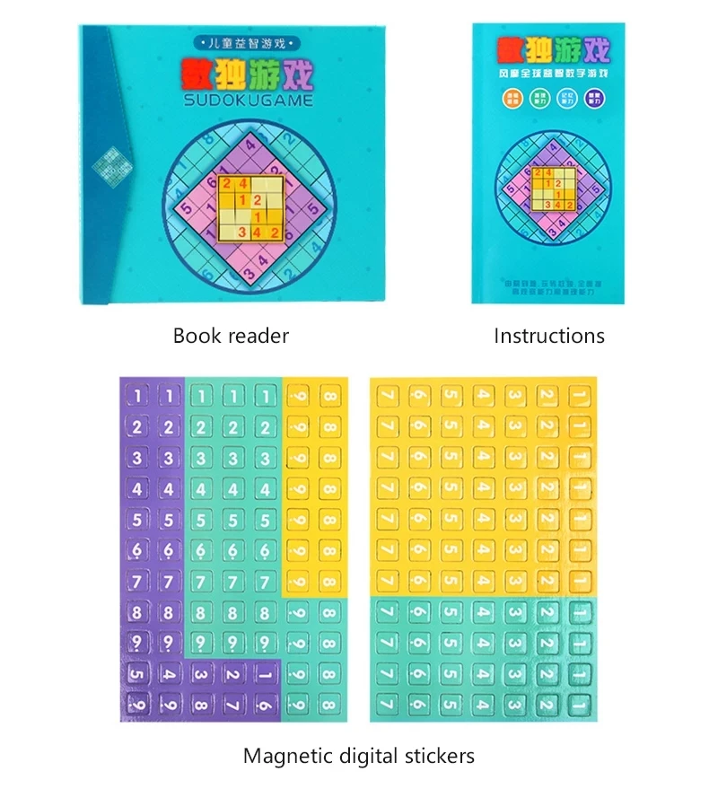 Livre de jeu Sudoku en bois magnétique pour enfants, apprentissage alth, jouets mathématiques, cadeau de puzzle, 4 en 1