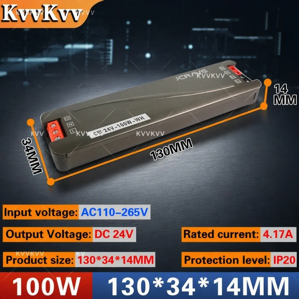 Ultra-Thin 24V DC LED Power Supply Transformer, 200W/100W/60W/48W/36W/24W Constant Voltage Switching Adapter, AC110-265V, IP20