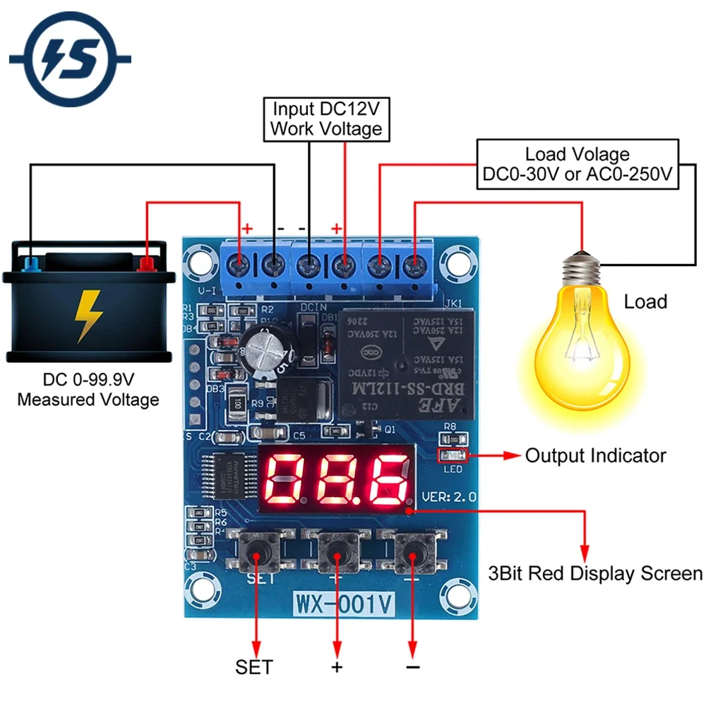 

Battery Voltage Monitor Module DC 12V Low Voltage Cut Off Charge Discharge Protection Board for 0-99V Lead Acid Li Battery