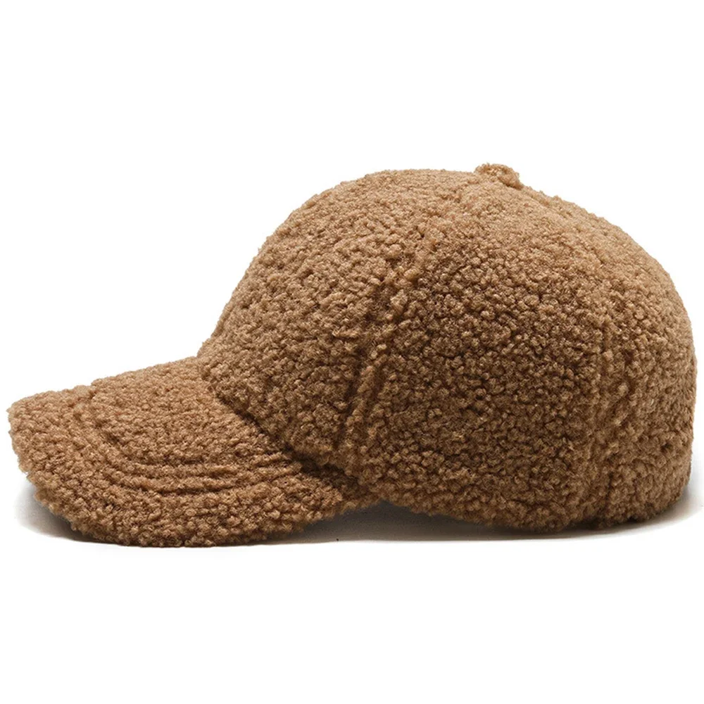 Trendy Streetwear Solid Windproof Wool Teddy Baseball Hats For Women Men Warm Winter White Lambswool Face Cap Casquette Femme