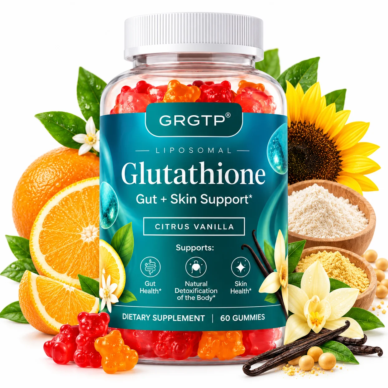 Glutathione Gummies - Detoxification, Support Gut Health, Antioxidant, Smooth and Firm Skin, Cell Repair, Maintains Vitality