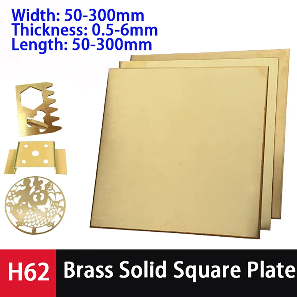 H62 Brass Solid Sheet Pure Copper Flat Plate Thick Metal Board DIY Industrial CNC Cutting Plate ﻿Thick0.5-6mm L=50/100/200/300mm