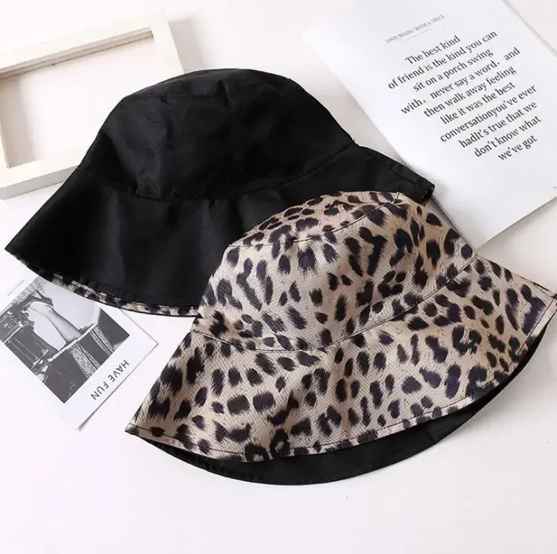 New Hats for Summer Leopard Print Fisherman Hat Double-sided Basin Hats Outdoor Sun Protection Sunshade Hat