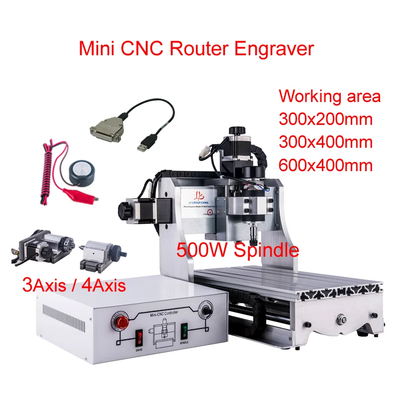 CNC Machine 3020 4 Axis Wood Router 3040 500W Metal Milling Engraving Machine for PCB Aluminum Engraver