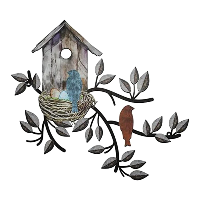 Birds Wall Decor Metal Bird Decor For Wall Outdoor Bird Wall Art Hanging Metal Tree With Birdhouse For Living Room Easy To Use