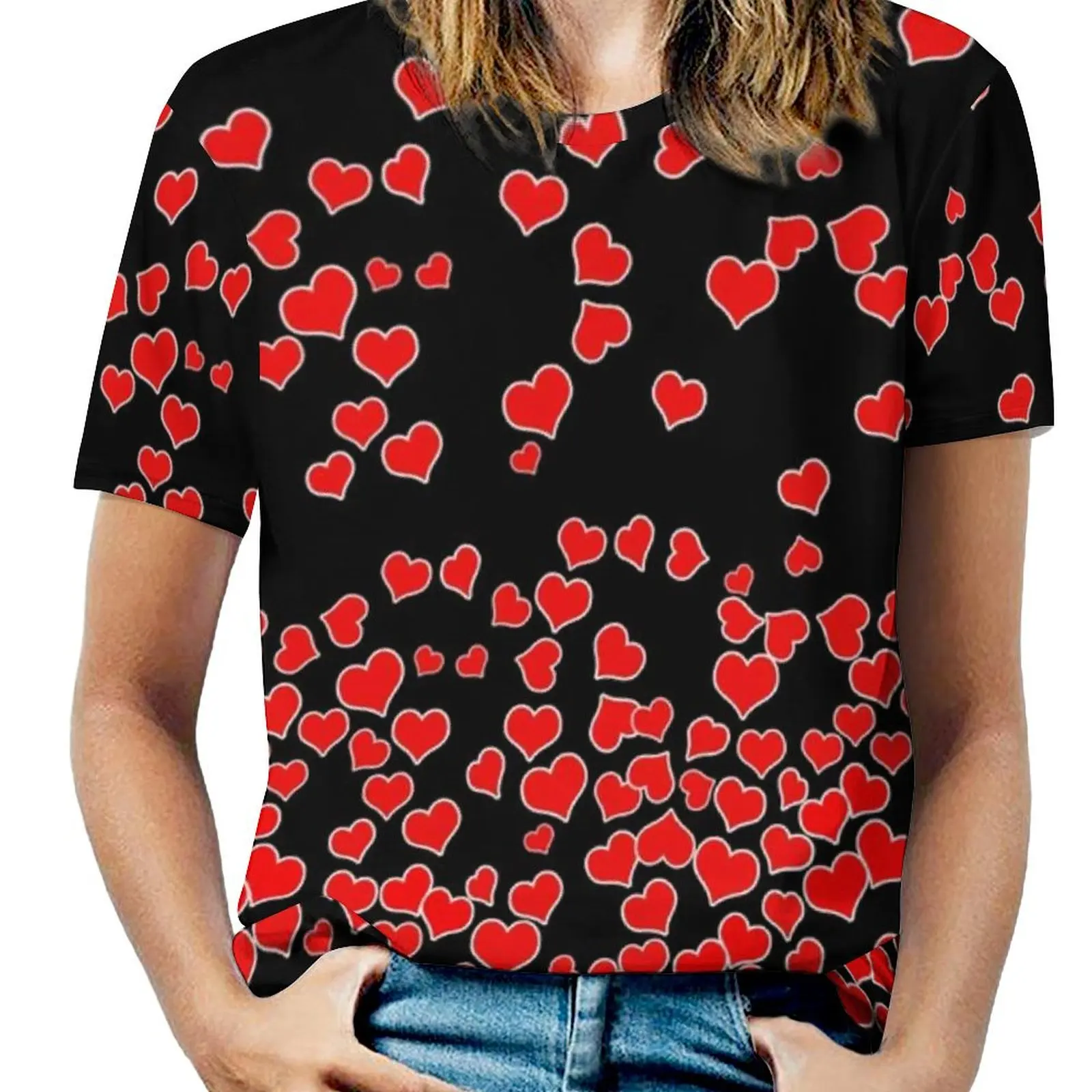 Big Size Falling Heart T Shirts Red Hearts Fall In Love Valentine Casual T-Shirt Short Sleeve Womens Trendy Tshirt Sexy Clothes