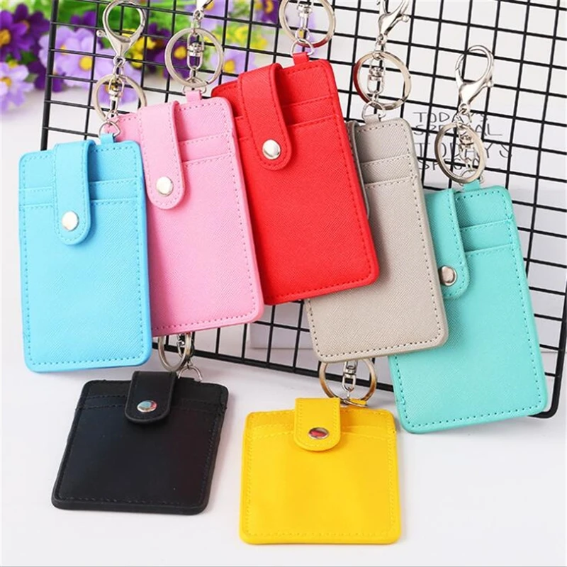 2024PU Leather Badge Holder Office Key Ring ID Card Holders Mini Wallet 3-Slot Credit Card Bus Card Badge Bag Travel Accessories