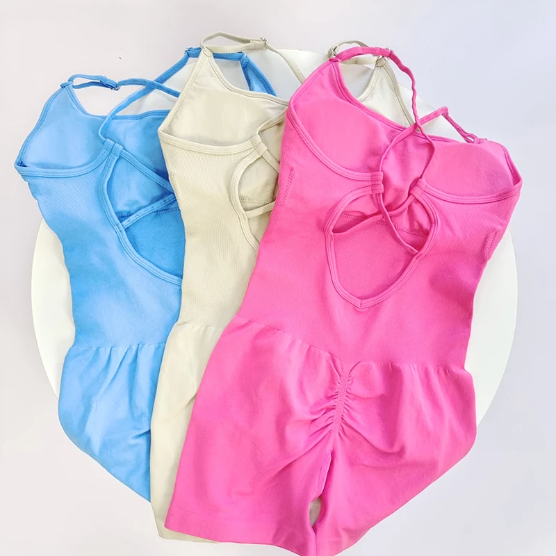 Sexy Seamless Peach Hip Yoga Jumpsuit - Quick-Dry, Stretchy Knit Fabric, Removable Pads, Striped Design, Slim Fit for Wome image 2