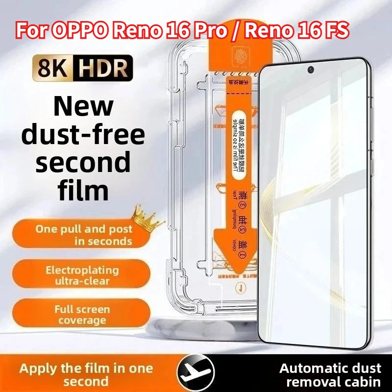 1-3 PCS 9H+ HD Aerospace Tempered Glass for OPPO Reno16 FS 16F 16 Pro 16 Auto Dust Remove Kit Anti-Blue Screen Protector Film