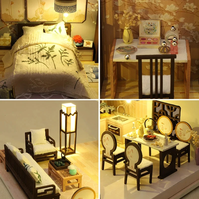 

OUZEY Chinese Ancient Style Wooden Miniature Dollhouse Building Kits with Furniture DIY Craft for Friends Birthday Gift