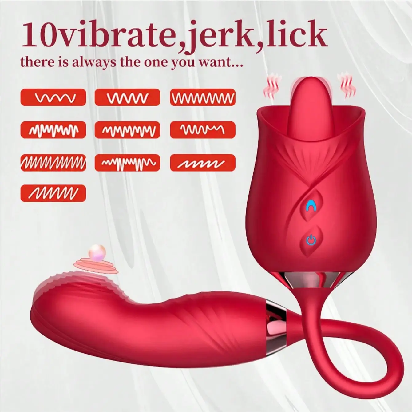 Rose Tongue Licking Vibrator Women Clitoris G-Spot Vaginal Dual Shock Stimulator 10 Vibrating Modes Rose Masturbation Stick