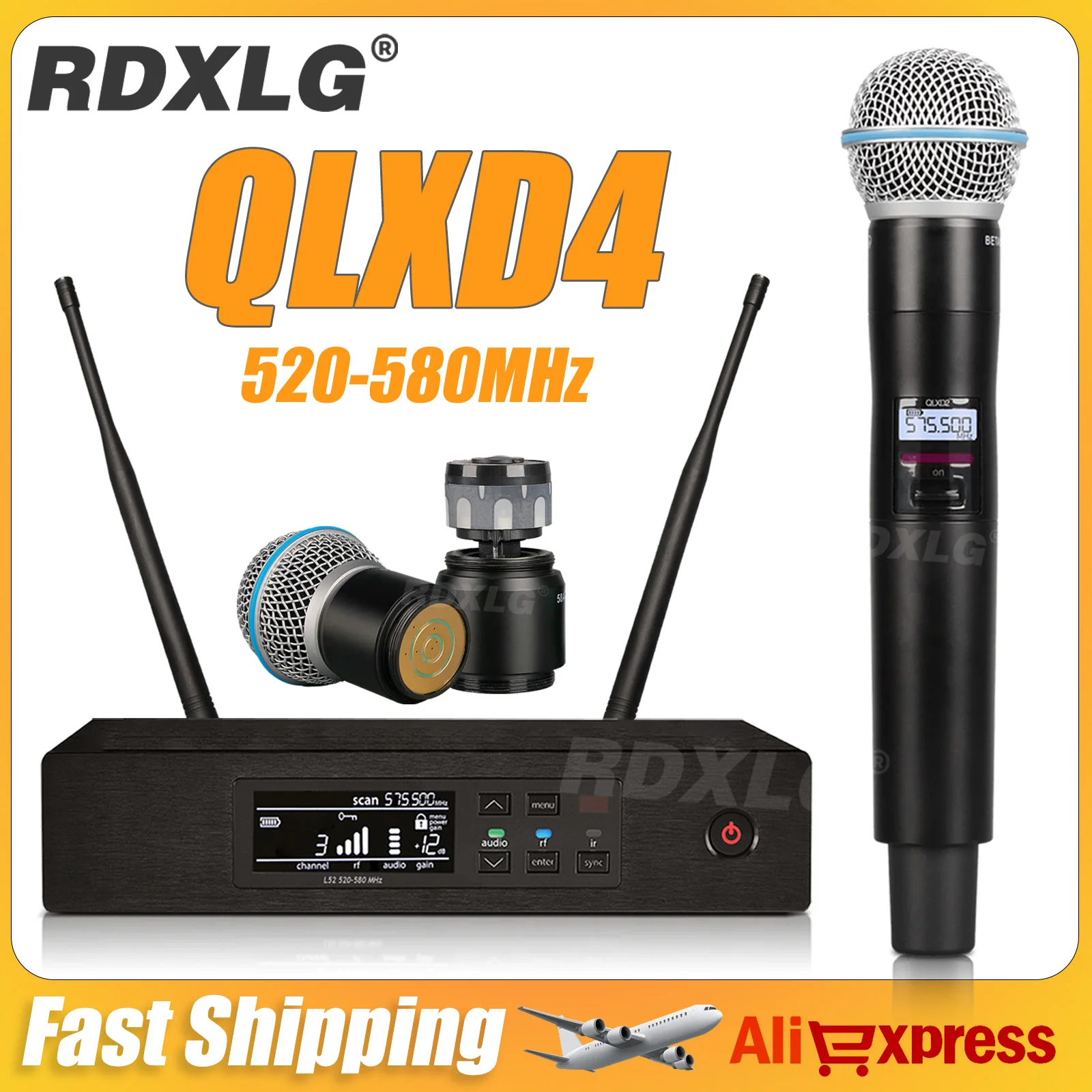 Top Quality！QLXD4 Professional Single Wireless Microphone Stage Performance 520-580MHz UHF Church Karaoke Metal Handheld QLXD2