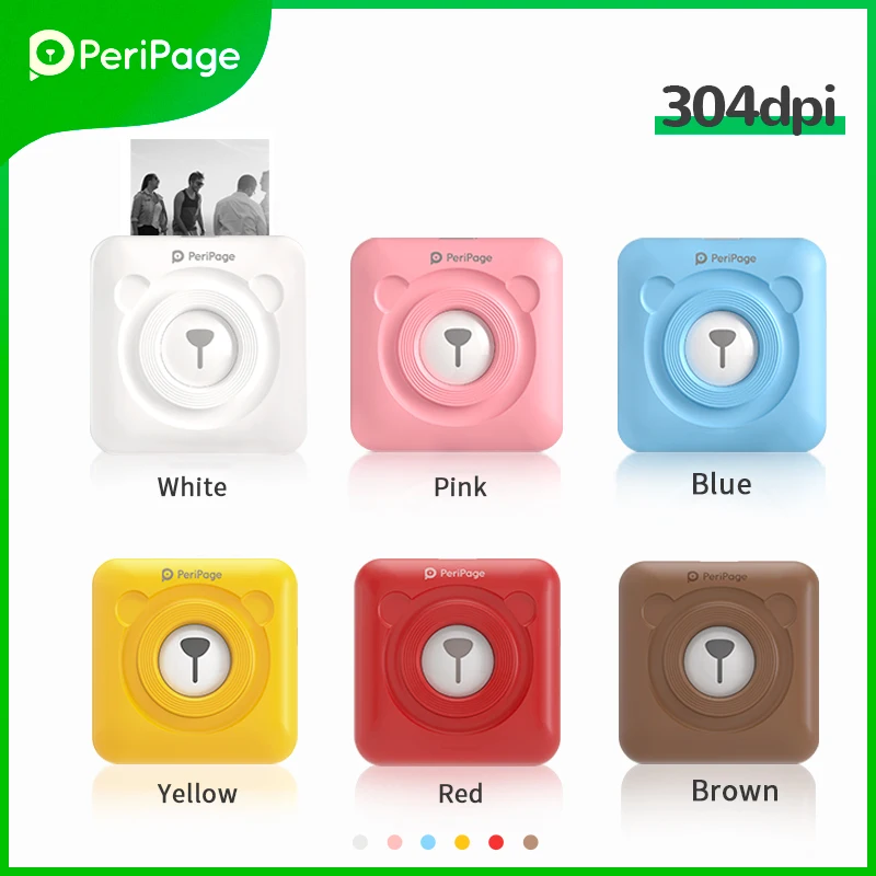 PeriPage Portable 304dpi Thermal Picture Photo label Mini Printer Brown Red Yellow A6 Thermal Label Printer