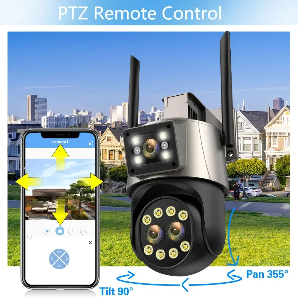 CCTV PTZカメラ,デュアルスクリーン,4k,10ch,nvr,8倍ズーム,9mp,3レンズ,監視,リアルタイム警報,icsee通知,wifi監視システム