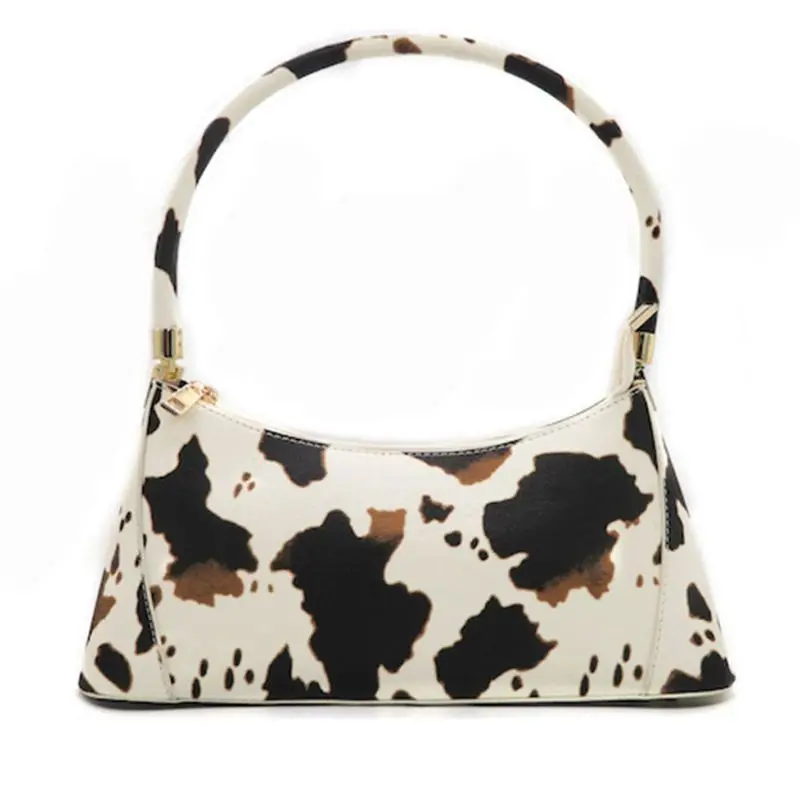 Women Girl Cartoon Cow Print PU Leather Handbag Shoulder Armpit Bag Satchel Tote Purse E74B