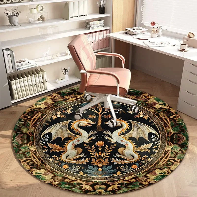 Luxury Chinese Dragon & Tree Round Rug – Soft Easy-Clean Mat for Living Room, Bedroom & Office – Elegant Home Decor