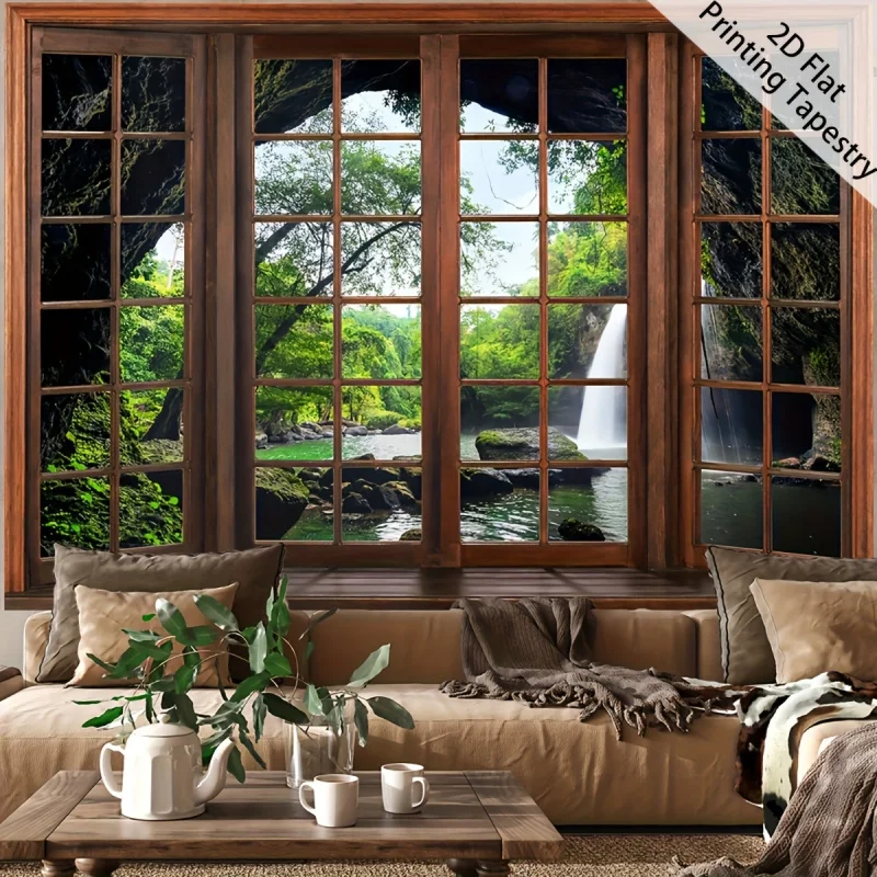 Spring Plants Forest Tree Cave Wall Landscape Tapestry Living Room Bedroom Study Polyester Fiber Wall Hanging Home Decoration
