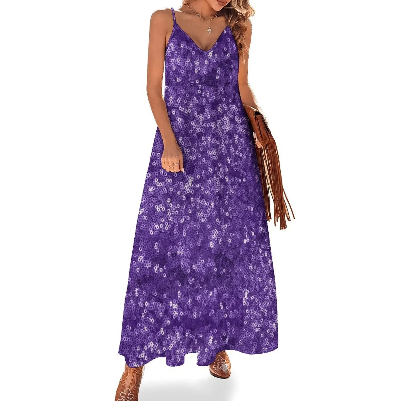 

Purple Sequins Sleeveless Dress Woman fashion Women long dress