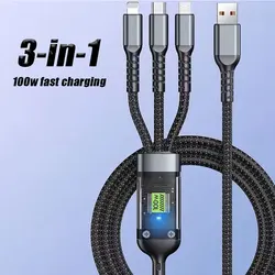 3 in 1 100W Fast Charging Cable USB Type C Cable For iPhone Realme Samsung Huawei 50 pro Micro Usb C Charger Charging Cable Wire