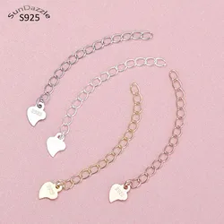 Genuine Real Solid 925 Sterling Silver Extension Necklace Bracelet Gold Heart Extended Tail Chain Jewelry Making Findings