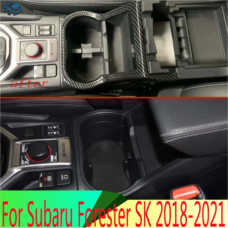 

For Subaru Forester SK 2018-2021 Decorate Accessories Carbon Fiber Style Front Center Console Cup Drink Holder Cover Trim