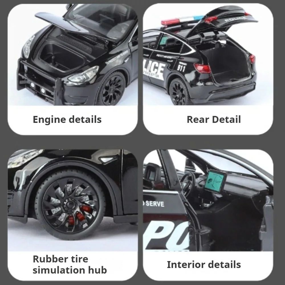 Modelo de coche de policía Hellcat 1:24, juguetes de aleación, puertas fundidas, sonido abierto, luz, adorno extraíble, vehículos, regalos de navidad