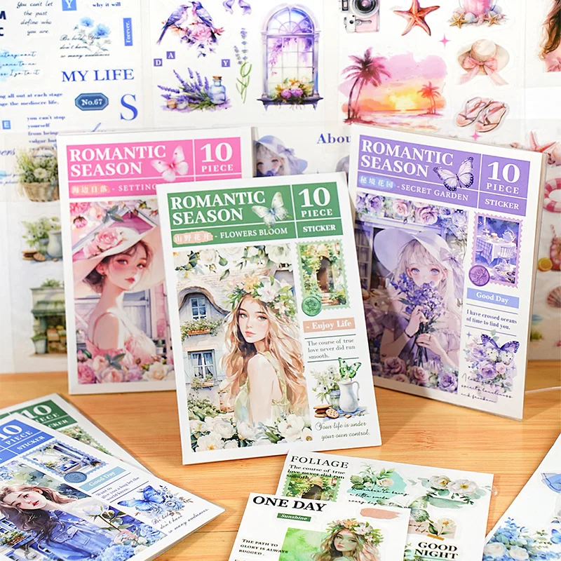 

Mr. Paper, 10pcs/pack, Romantic Flower Character Landscape Stickers, Scrapbook,diary, Photo Frame, Hang Tag Decorative Stickers