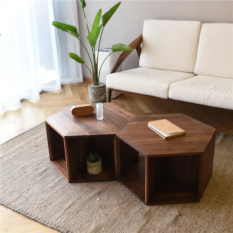 

walnut solid wood coffee table creative hexagonal coffee table modern simple coffee table living room TV all solid wood