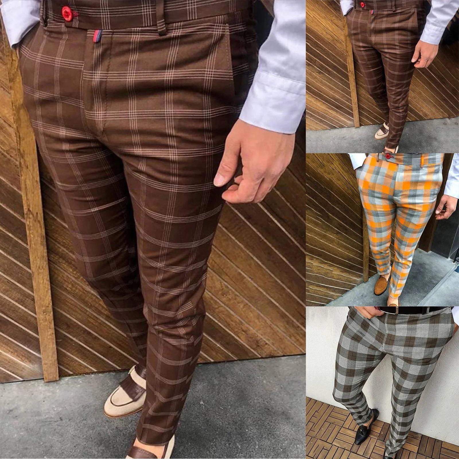 Pantaloni da abito da festa con stampa scozzese casual da uomo Pantaloni con tasche Pantaloni casual da uomo Vestibilità rilassata