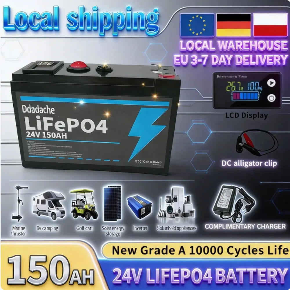 Lithium 24V 150Ah LiFePO4 Deep Cycle 4000+ Zyklen Akku Wiederaufladbare Batterie für Beleuchtung, Power Wheels, Solar-/Windkraft, kleine USVs