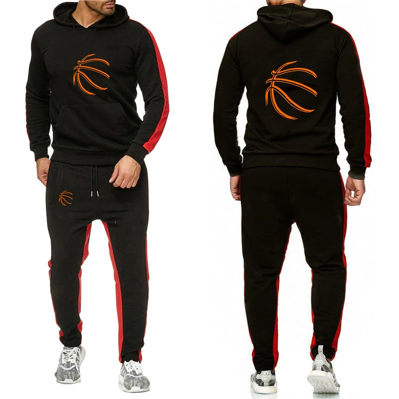 

Basketball pattern Print 2025 Men New High Quality Hoodies + Casual Sweatpants Set Spring Autumn Solid Color Suit