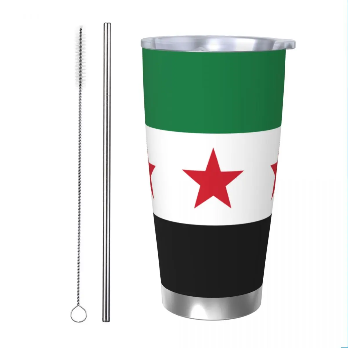 The Syrian Arab Republic Three Star Tumbler Vacuum Insulated Thermal Cup Stainless Steel Smoothie Tea Mug Water Bottle, 20oz