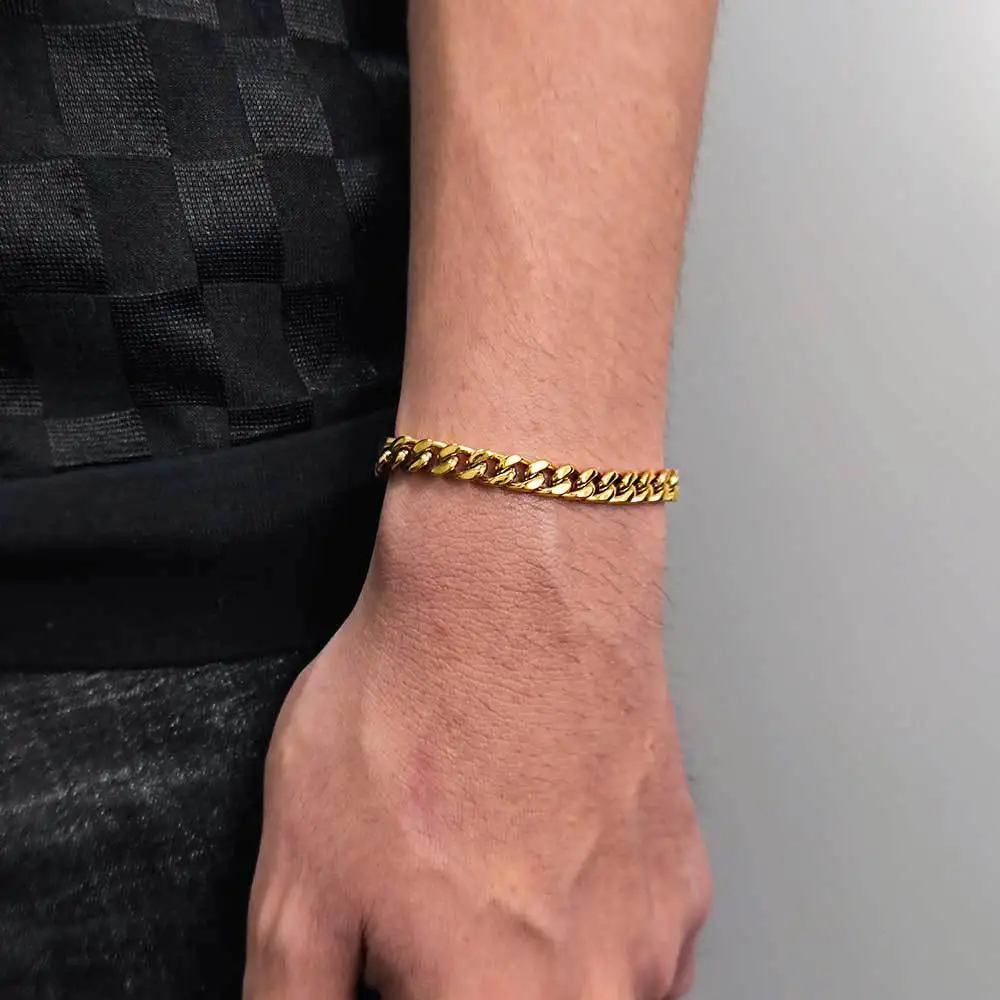 Luxury 24K 9999 Pure Gold real gold Men's Hip Hop Four-sided Milled Chain Encrypted Cuban Chain