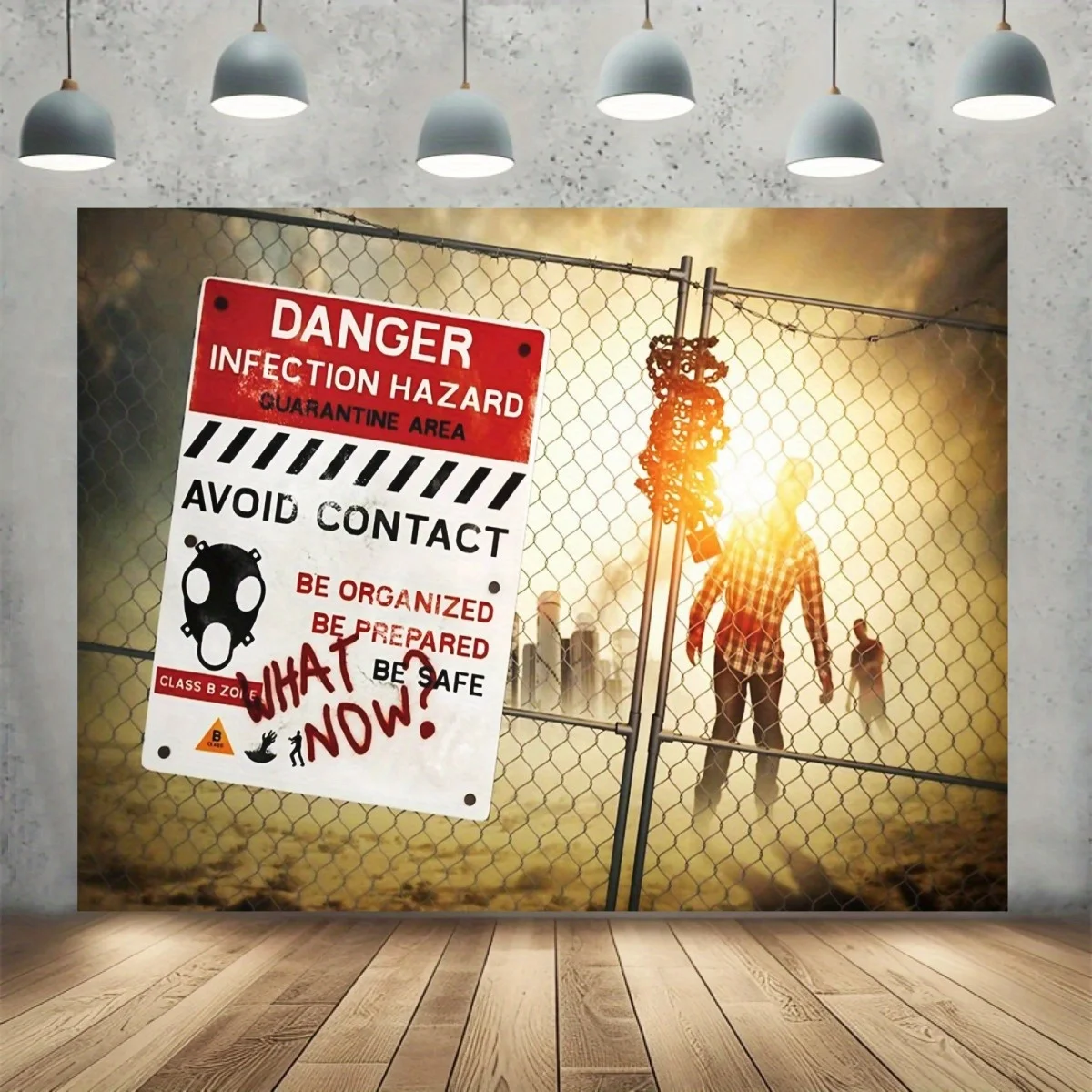 1 Stück supergroßer Polyester-Hintergrund und Partybanner mit Apokalypse-Zombie-Gefahr-Thema – erschreckendes Blutwarndesign
