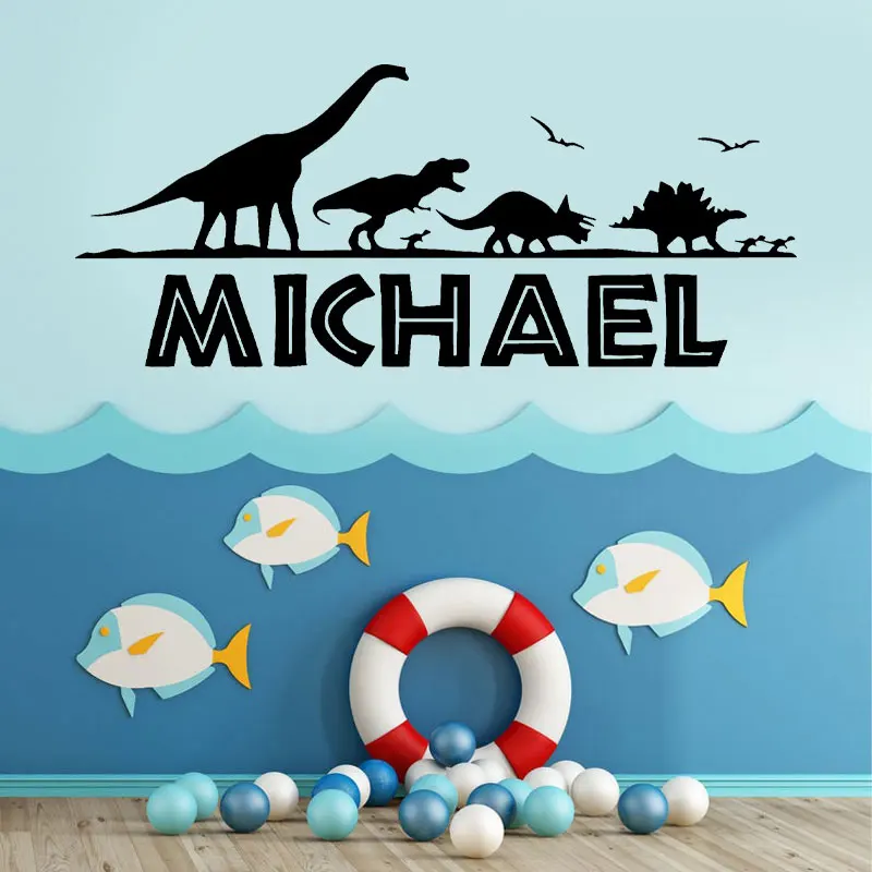Personalised Dinosaur Horizon Dino T-Rex Inspired Kids Name Wall Vinyl/Decal Nursery Decor sticker 4D35